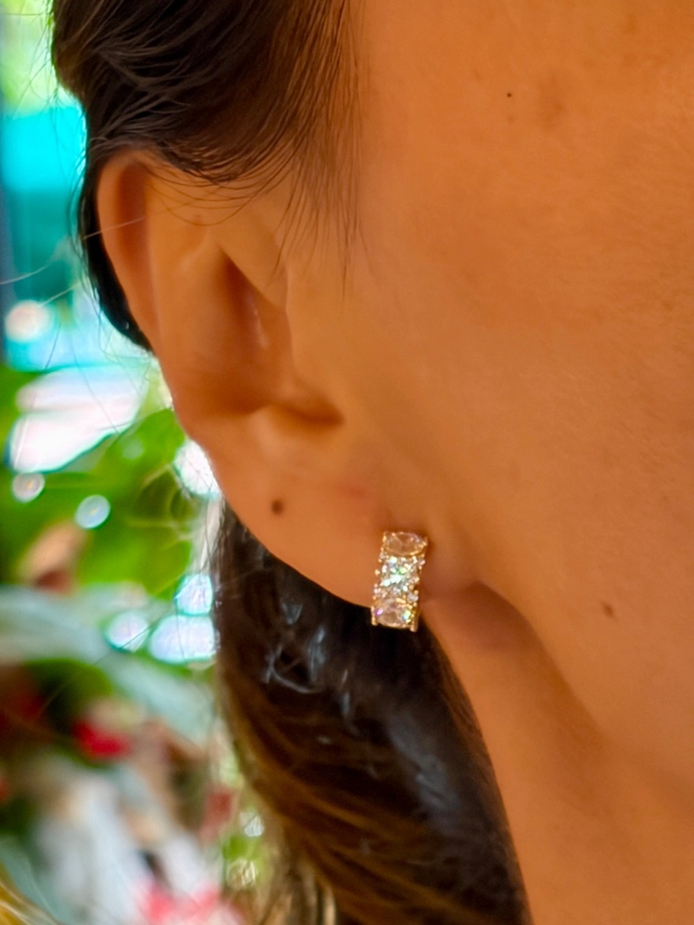 New Gold Plated Fully Paved Dazzling Cubic Zirconia C-Huggie Earrings